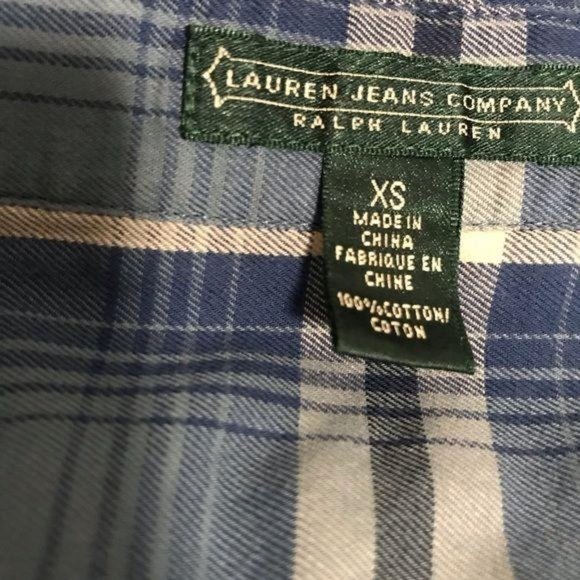 Lauren Jeans Company Blue Cotton Plaid Shirt Long Sleeve Button Up Size XS - Picture 5 of 5